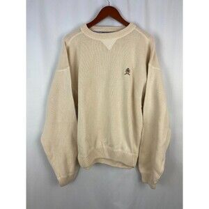 VTG Tommy Hilfiger Mens L Cream Cotton Crest 90s Crewneck Sweater Grandpa STAINS
